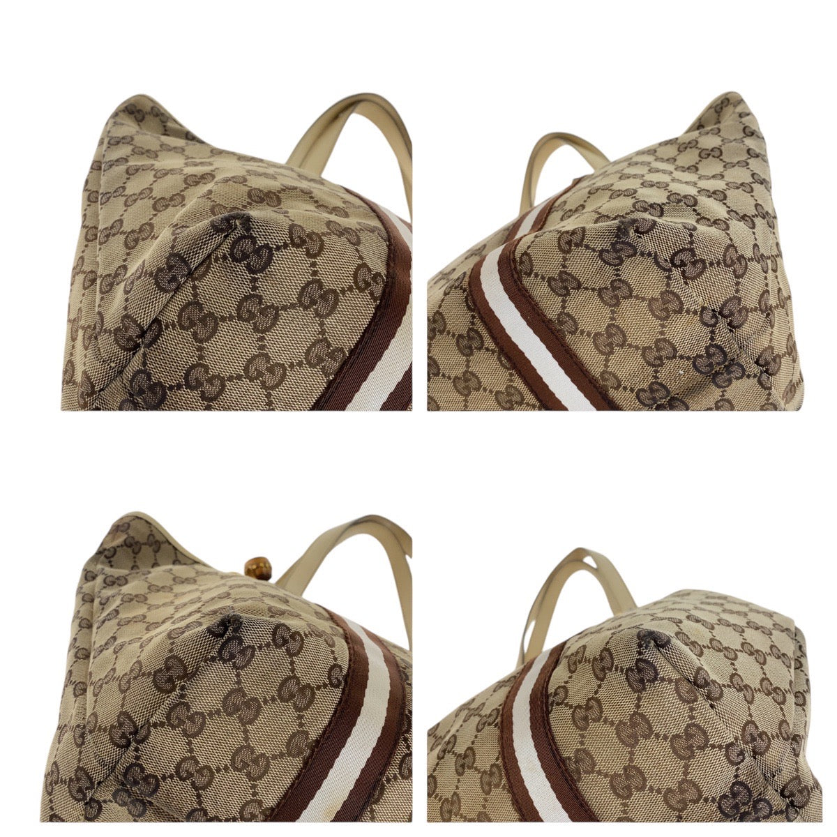 GUCCI Tote Bag GG canvas, leather Brown Gold Metal Tote Bag Shoulder Bag Shelly Line Bamboo Women Used