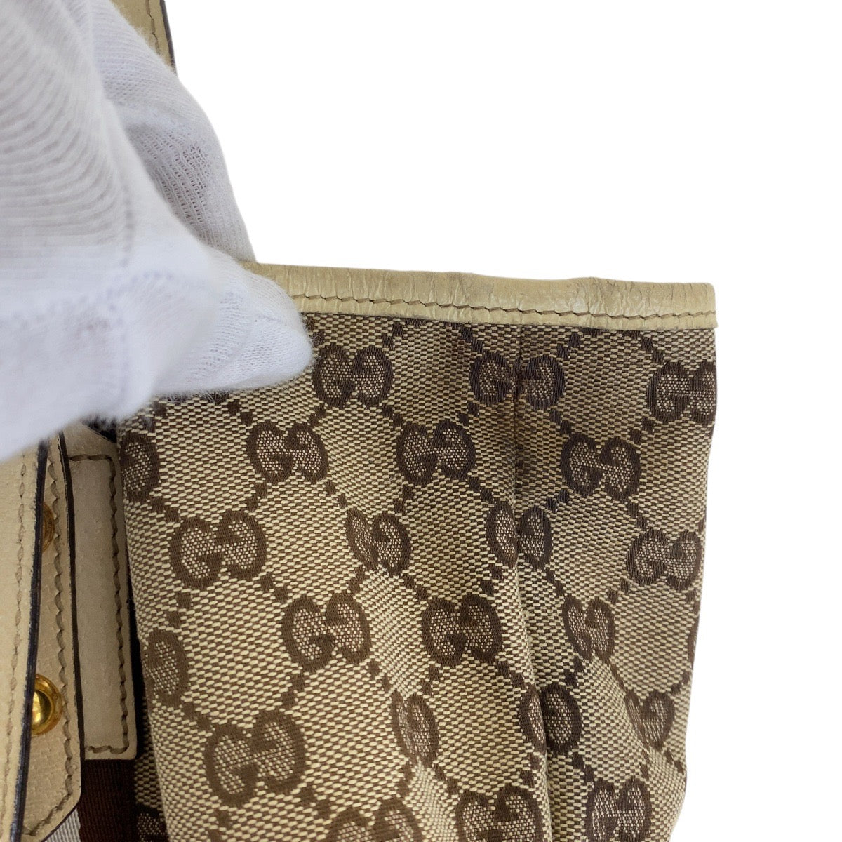 GUCCI Tote Bag GG canvas, leather Brown Gold Metal Tote Bag Shoulder Bag Shelly Line Bamboo Women Used