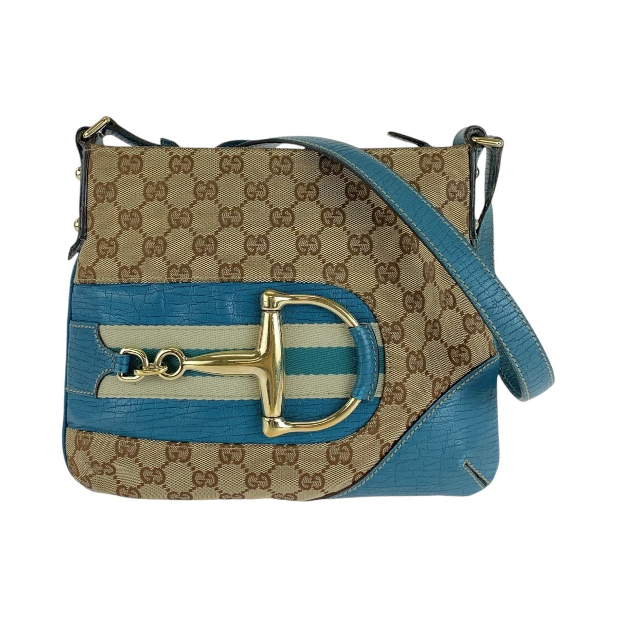 GUCCI Shoulder Bag GG canvas, leather Light Blue Beige Gold Metal Shoulder Bag pochette Sherry line horsebit Women Used