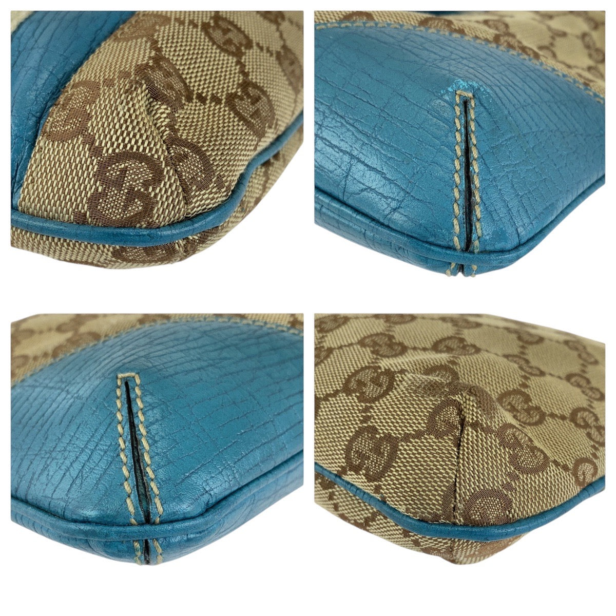 GUCCI Shoulder Bag GG canvas, leather Light Blue Beige Gold Metal Shoulder Bag pochette Sherry line horsebit Women Used