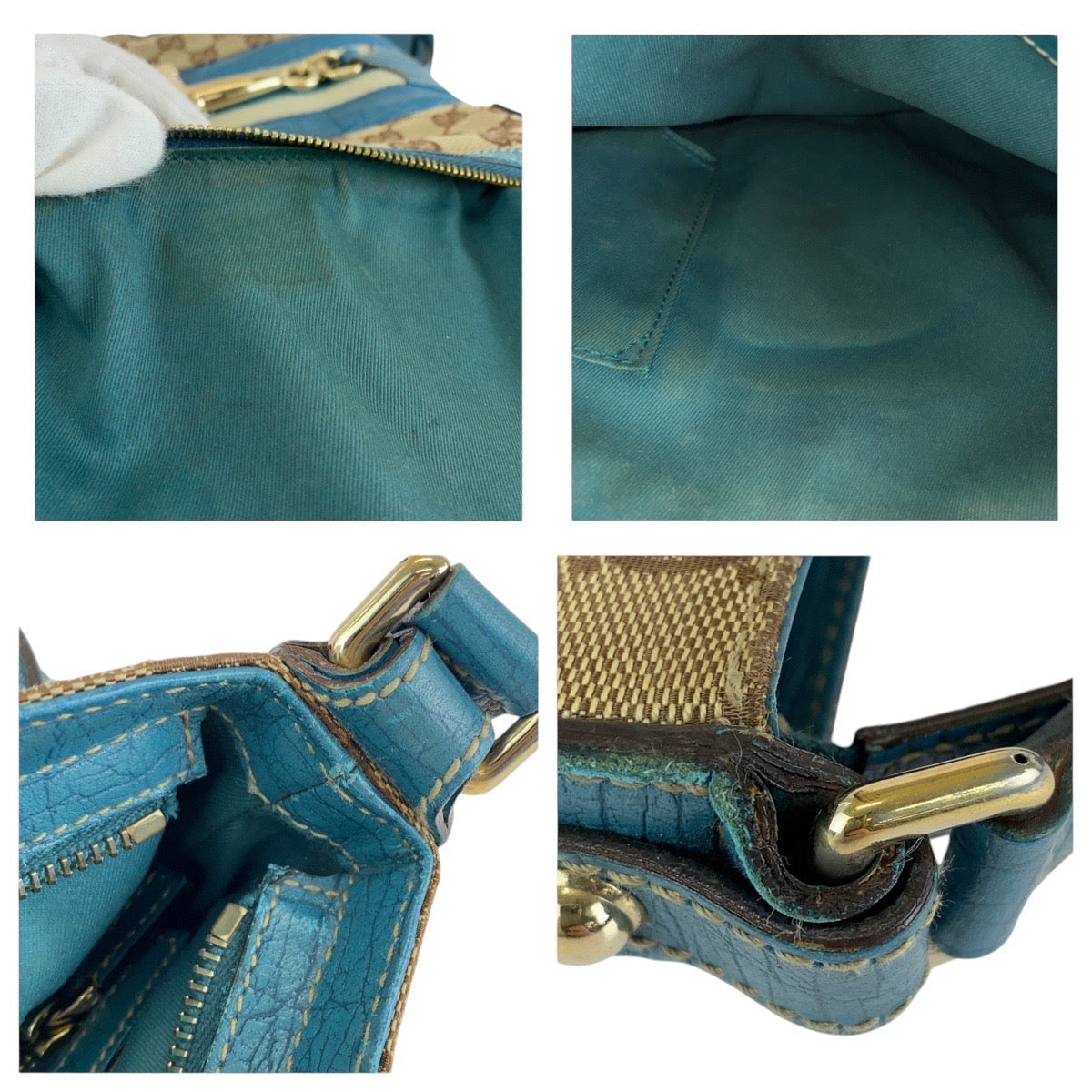 GUCCI Shoulder Bag GG canvas, leather Light Blue Beige Gold Metal Shoulder Bag pochette Sherry line horsebit Women Used