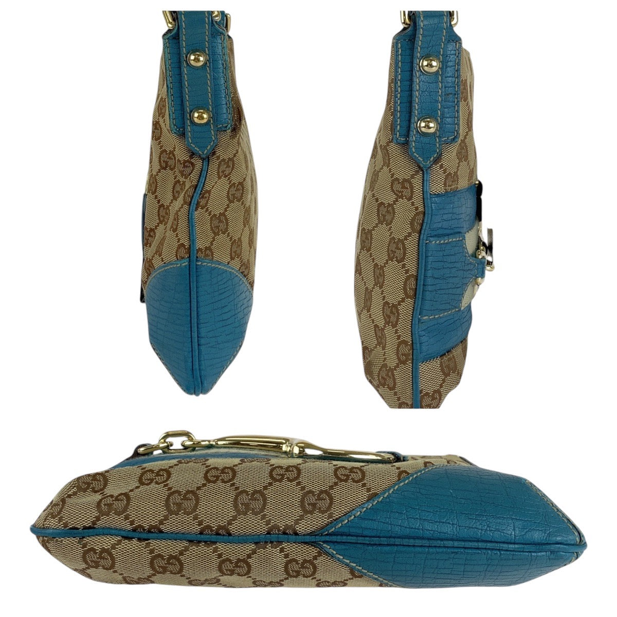 GUCCI Shoulder Bag GG canvas, leather Light Blue Beige Gold Metal Shoulder Bag pochette Sherry line horsebit Women Used