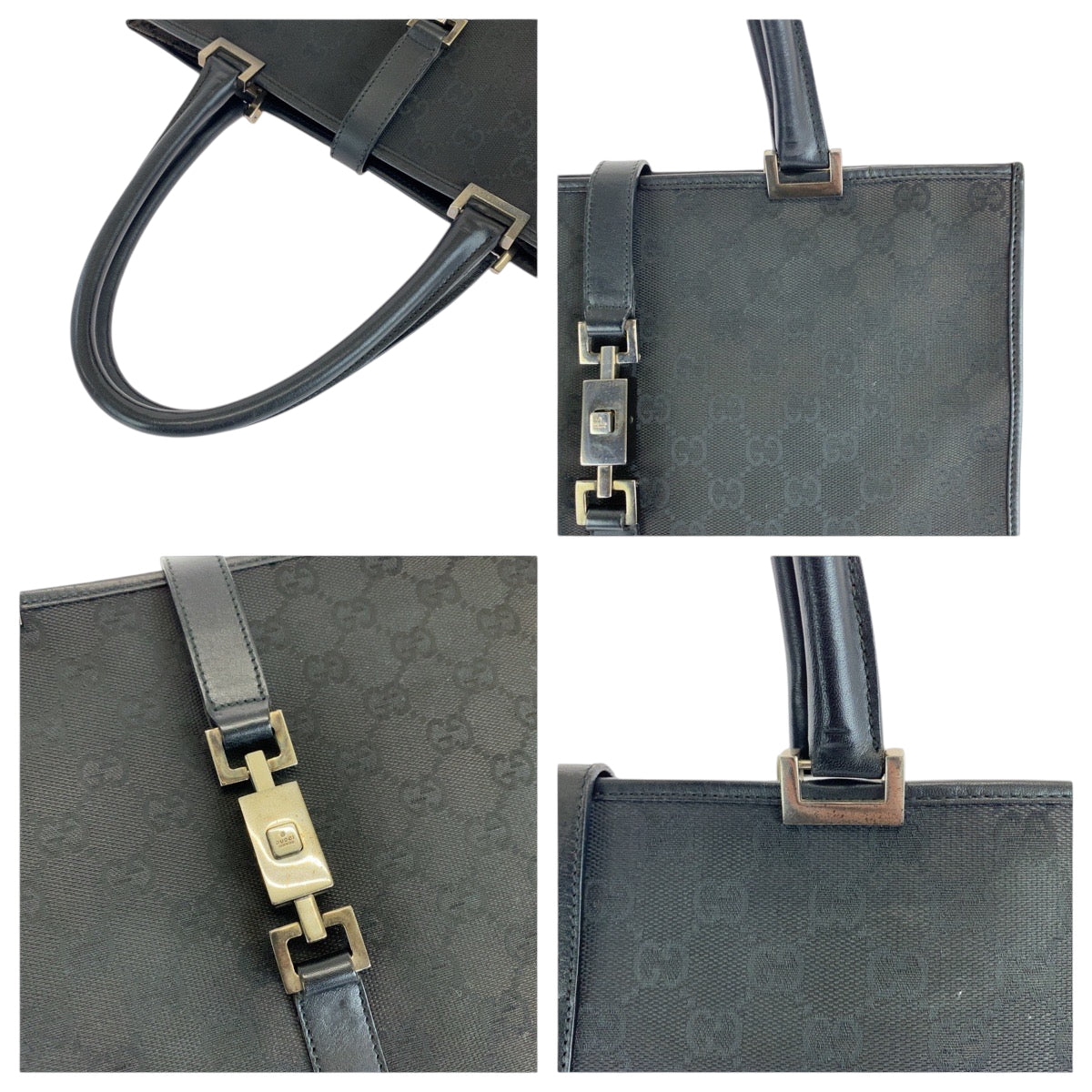 GUCCI Tote Bag 002 1064 GG canvas Black SilverMetal Tote Bag handbag Jackie Women Used