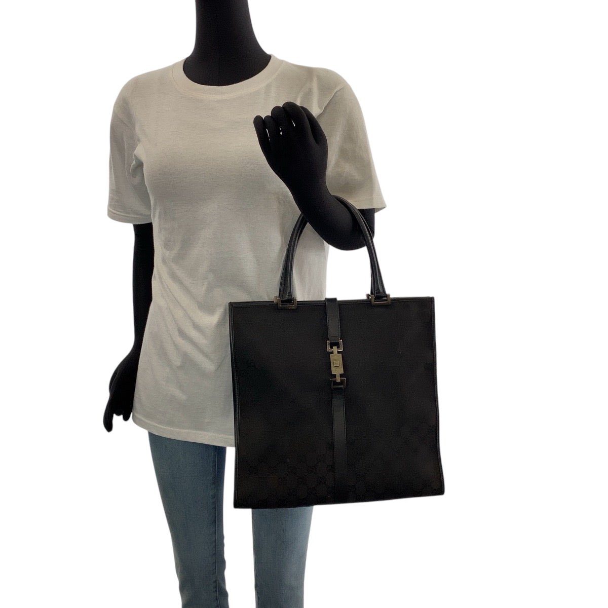 GUCCI Tote Bag 002 1064 GG canvas Black SilverMetal Tote Bag handbag Jackie Women Used