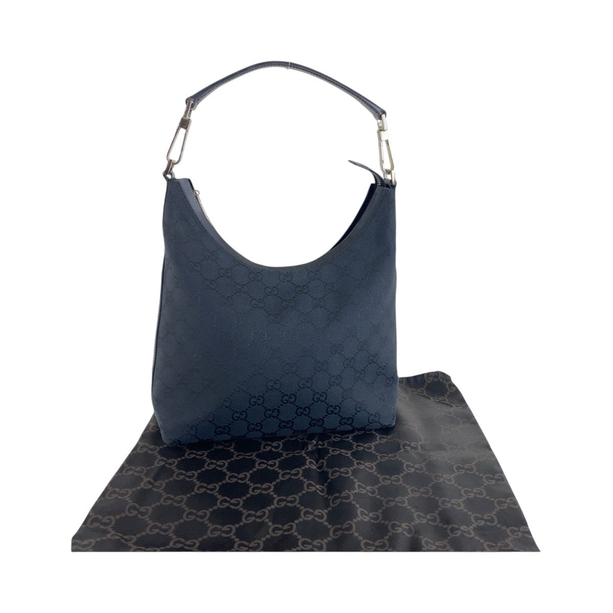 GUCCI Shoulder Bag 000 0602 GG canvas, leather Black SilverMetal Hobo Shoulder Bag Women Used