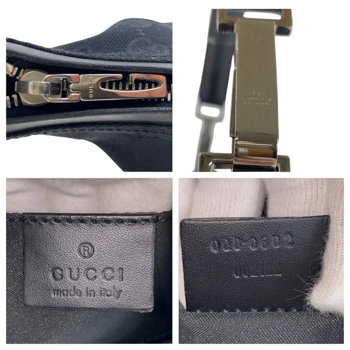 GUCCI Shoulder Bag 000 0602 GG canvas, leather Black SilverMetal Hobo Shoulder Bag Women Used
