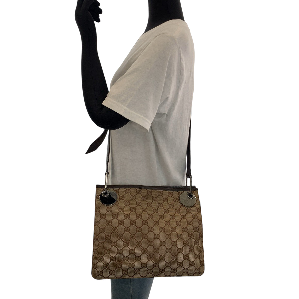 GUCCI Shoulder Bag 120841 GG canvas Brown Silver Metal Shoulder Bag pochette Women Used