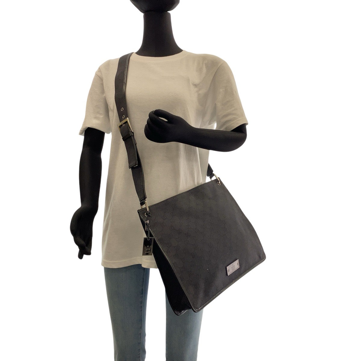 GUCCI Shoulder Bag 90656 GG canvas Black SilverMetal Crossbody Shoulder Bag Women Used