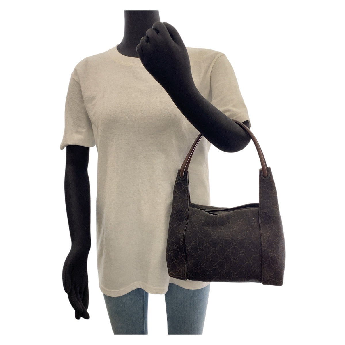 GUCCI Shoulder Bag 101333 GG canvas Brown Silver Metal Hobo Shoulder Bag Handbag Women Used