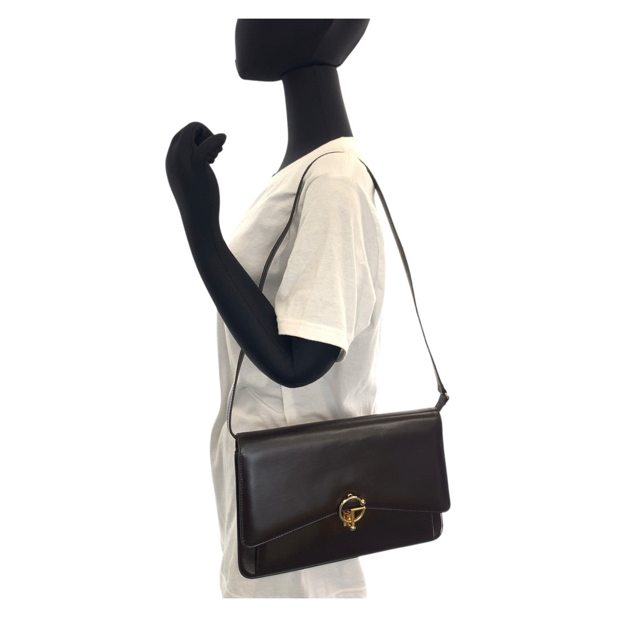 GUCCI Shoulder Bag leather Brown Gold Metal Shoulder Bag Messenger bag Women Used