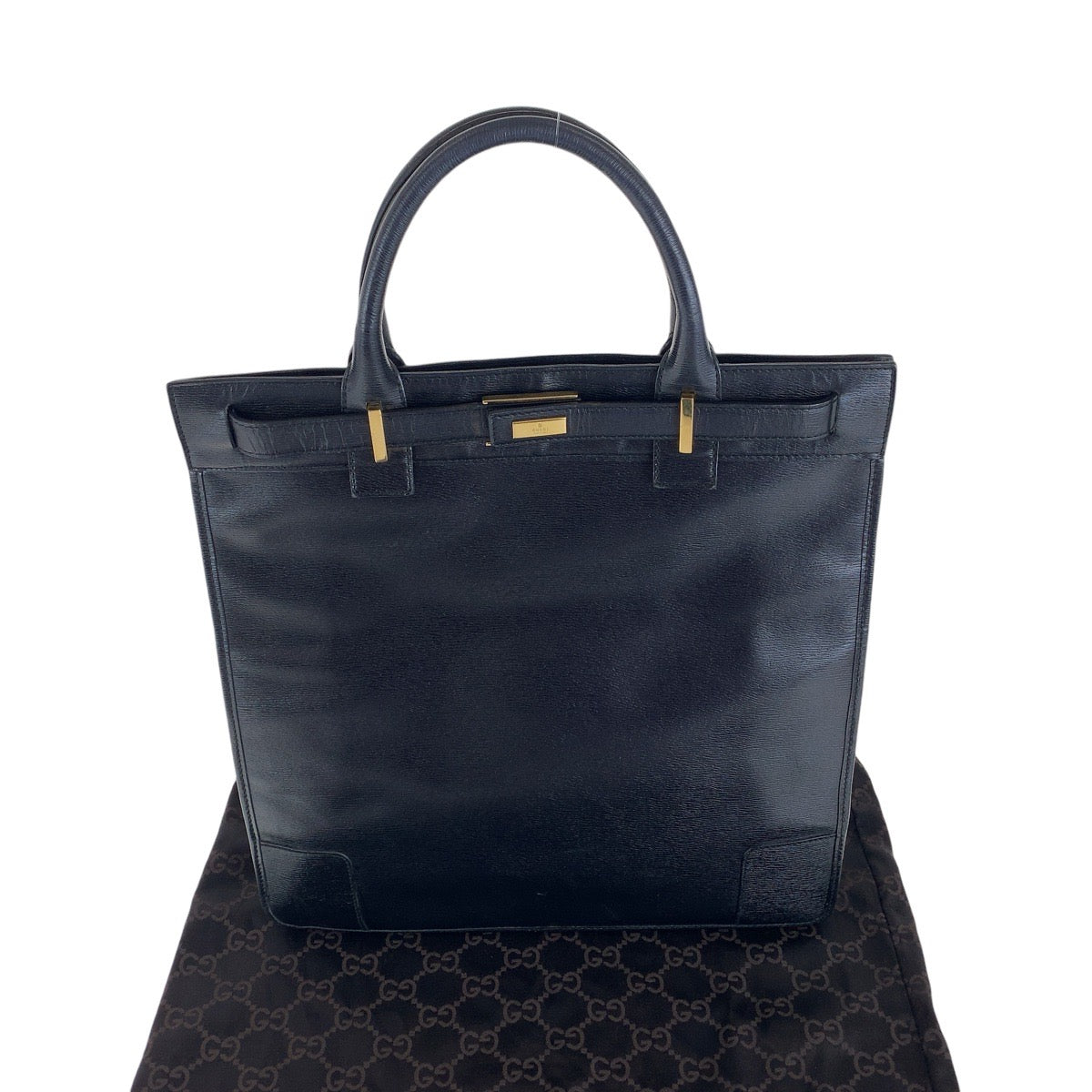 GUCCI Tote Bag 002 1091 3754 leather Black Gold Metal Tote Bag A4 Storage Women Used