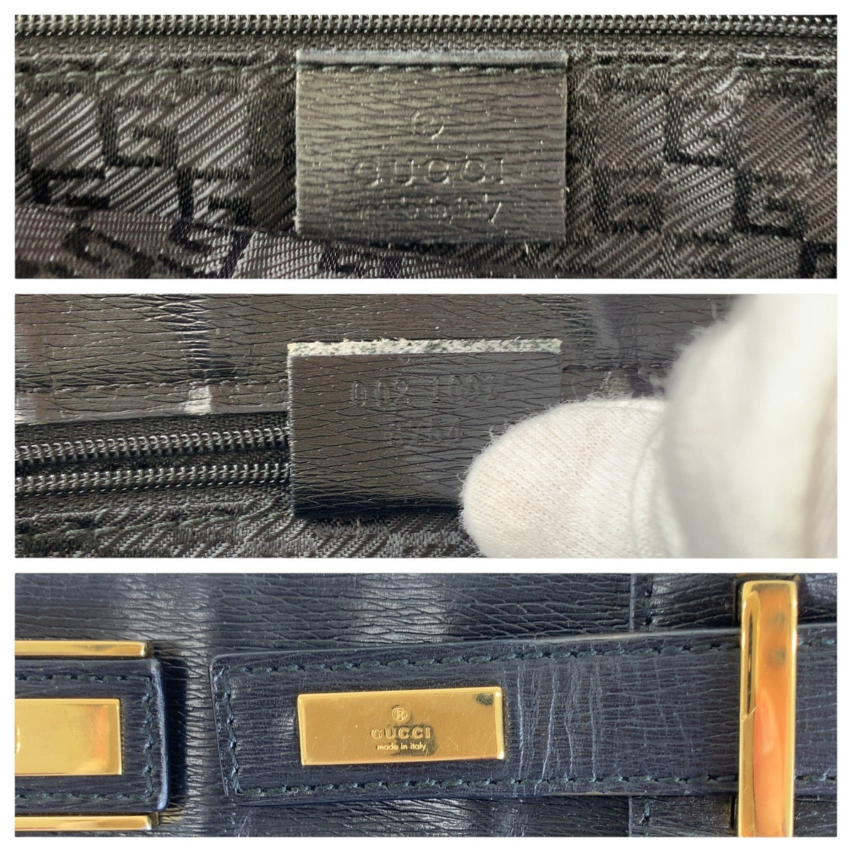 GUCCI Tote Bag 002 1091 3754 leather Black Gold Metal Tote Bag A4 Storage Women Used