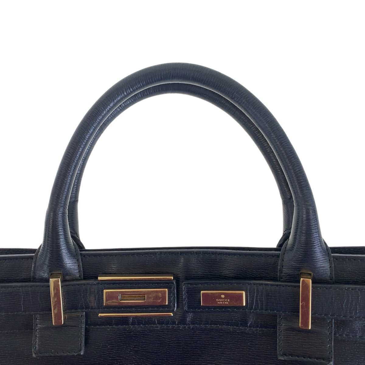 GUCCI Tote Bag 002 1091 3754 leather Black Gold Metal Tote Bag A4 Storage Women Used