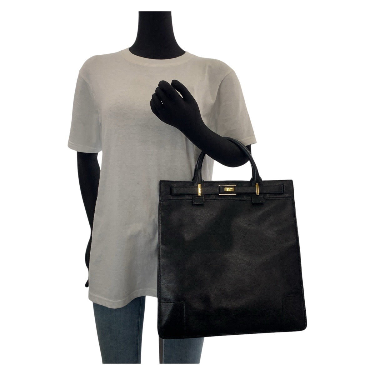 GUCCI Tote Bag 002 1091 3754 leather Black Gold Metal Tote Bag A4 Storage Women Used