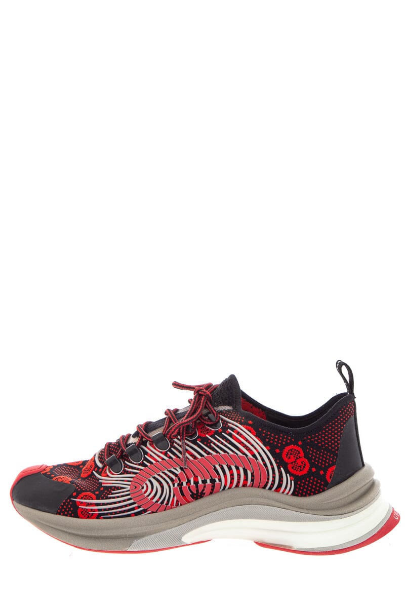 Gucci Run Red/Black Knit Lace Up Sneakers SZ 41.5