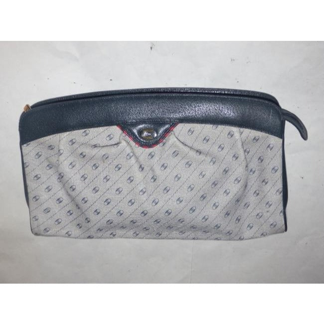 Gucci Anniversary Leather Coated Blue Link Printed Navy Leather Coated Canvas Clutch