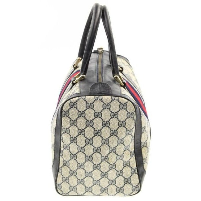 Gucci Boston Bag Xl Guccissima Print Coated Canvas Early Blue Leather And Gg Leather Satchel