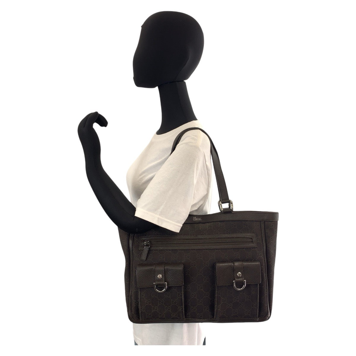 GUCCI Tote Bag 268639 GG canvas, leather Brown Silver Metal Tote Bag Shoulder Bag Abbey Women Used