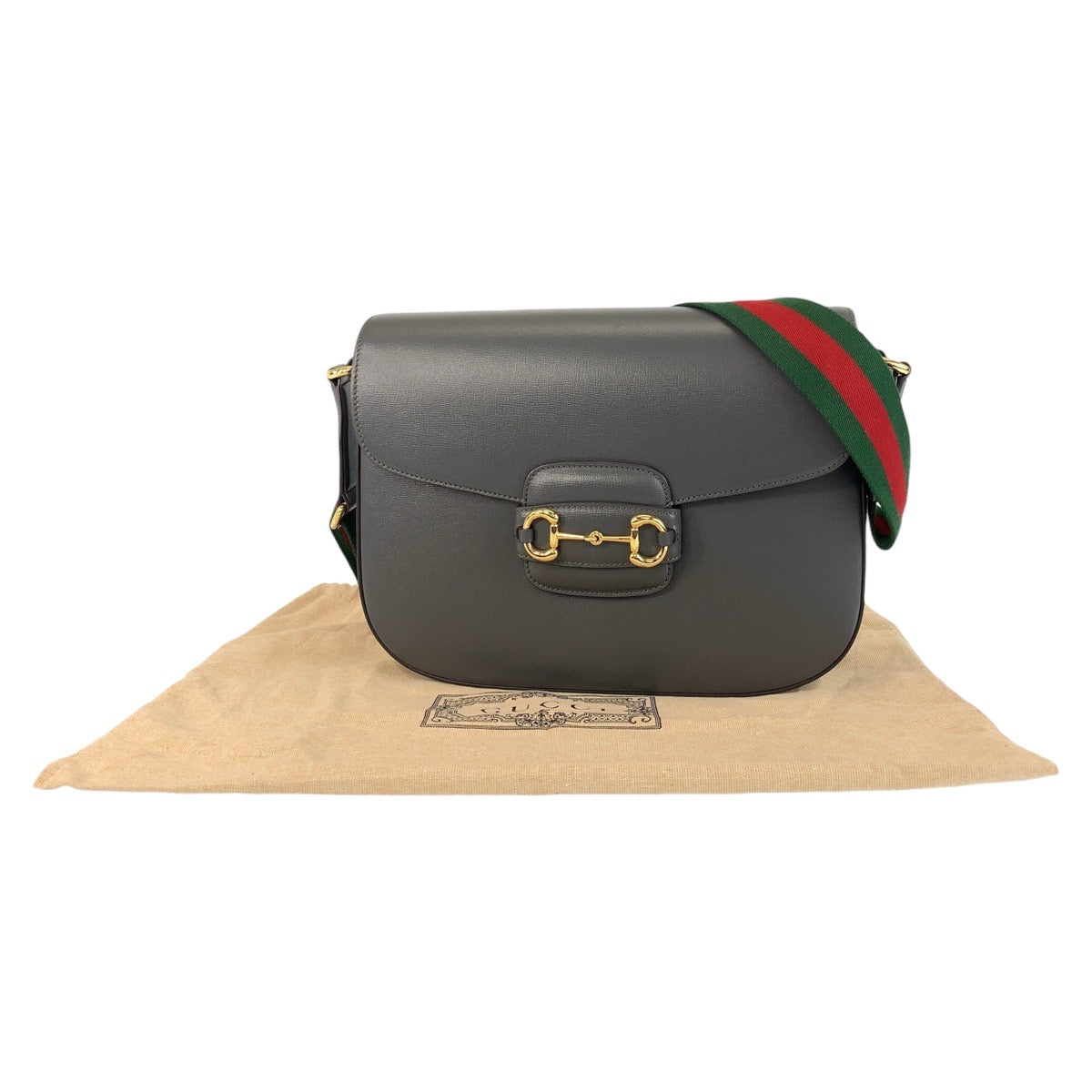 GUCCI Shoulder Bag 700457 leather Grey GoldMetal Crossbody Shoulder Bag Pochette Sherry line horsebit mens Used