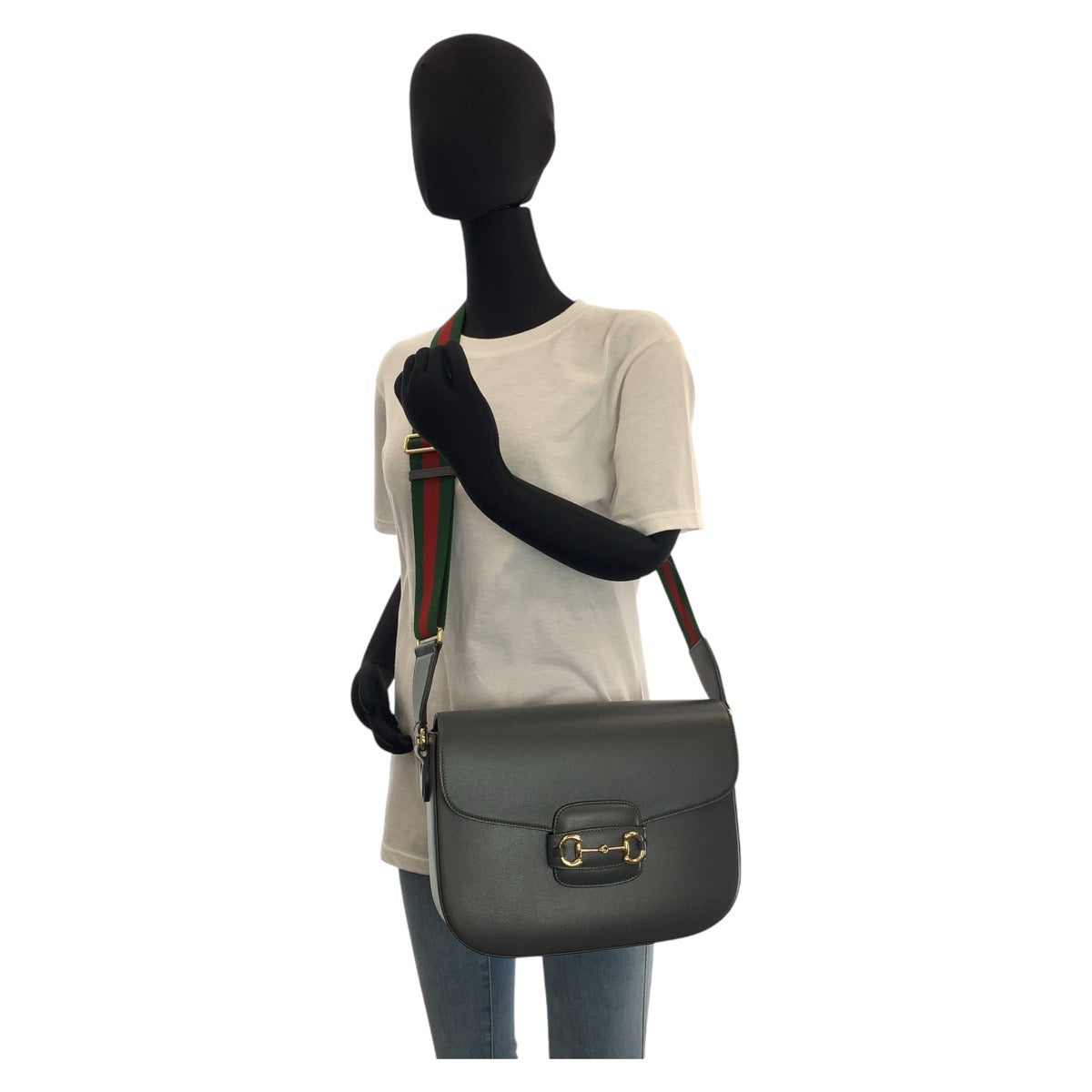 GUCCI Shoulder Bag 700457 leather Grey GoldMetal Crossbody Shoulder Bag Pochette Sherry line horsebit mens Used