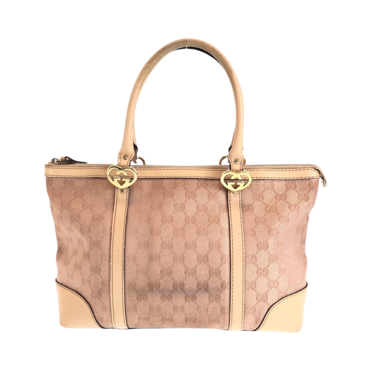 GUCCI Tote Bag 257069 GG canvas Pink Beige Gold Metal Tote Bag Shoulder Bag Lovely Women Used