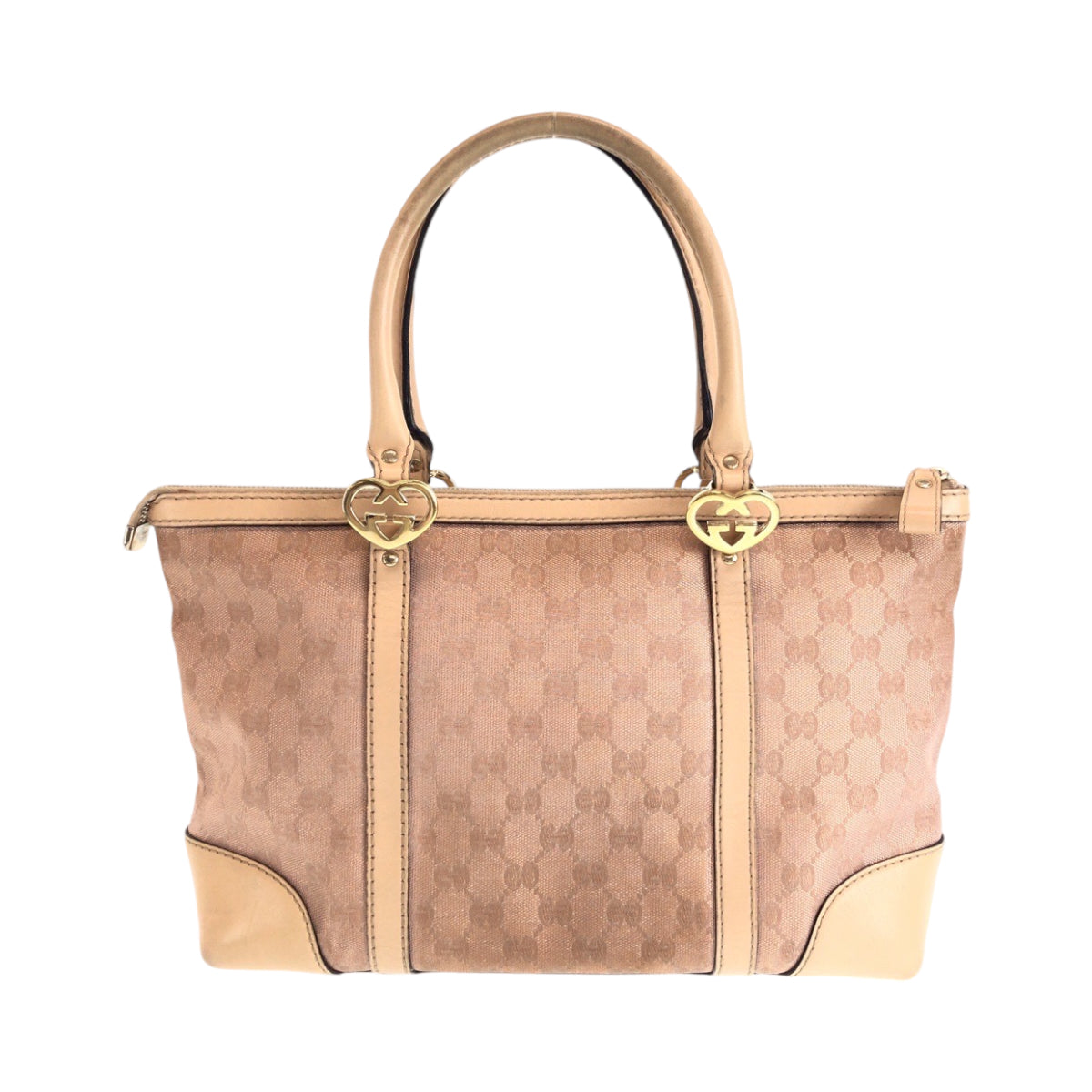 GUCCI Tote Bag 257069 GG canvas Pink Beige Gold Metal Tote Bag Shoulder Bag Lovely Women Used
