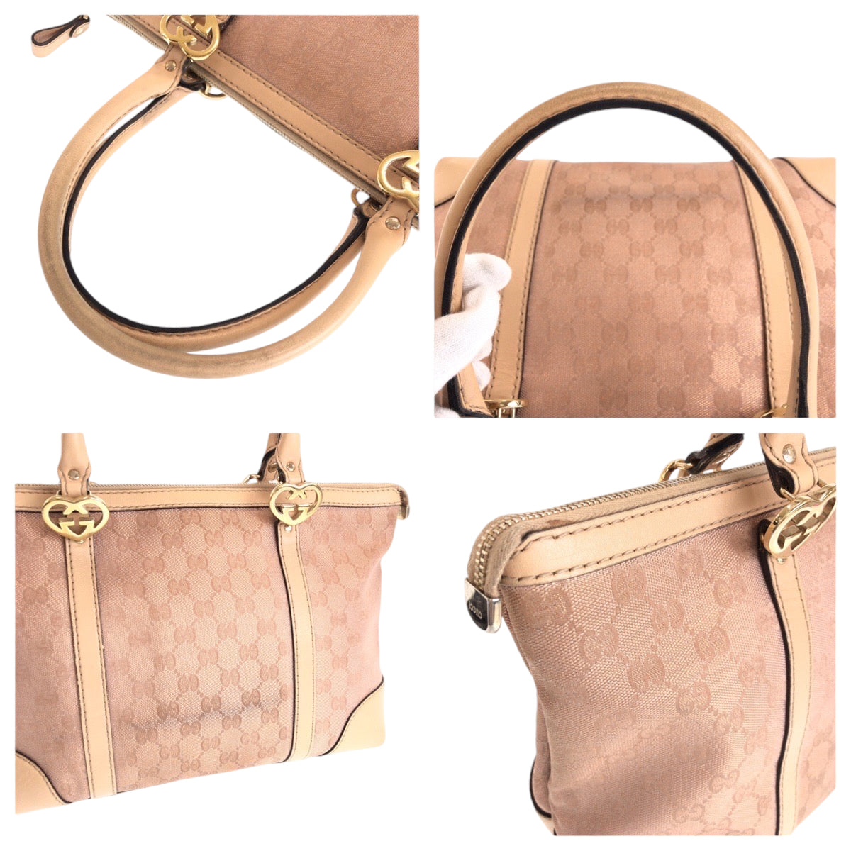 GUCCI Tote Bag 257069 GG canvas Pink Beige Gold Metal Tote Bag Shoulder Bag Lovely Women Used