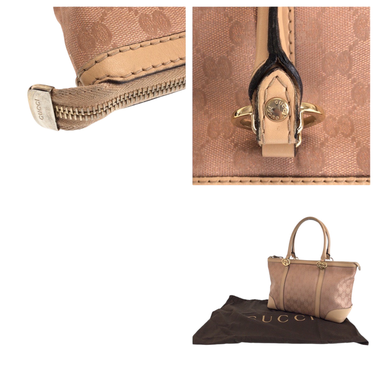 GUCCI Tote Bag 257069 GG canvas Pink Beige Gold Metal Tote Bag Shoulder Bag Lovely Women Used