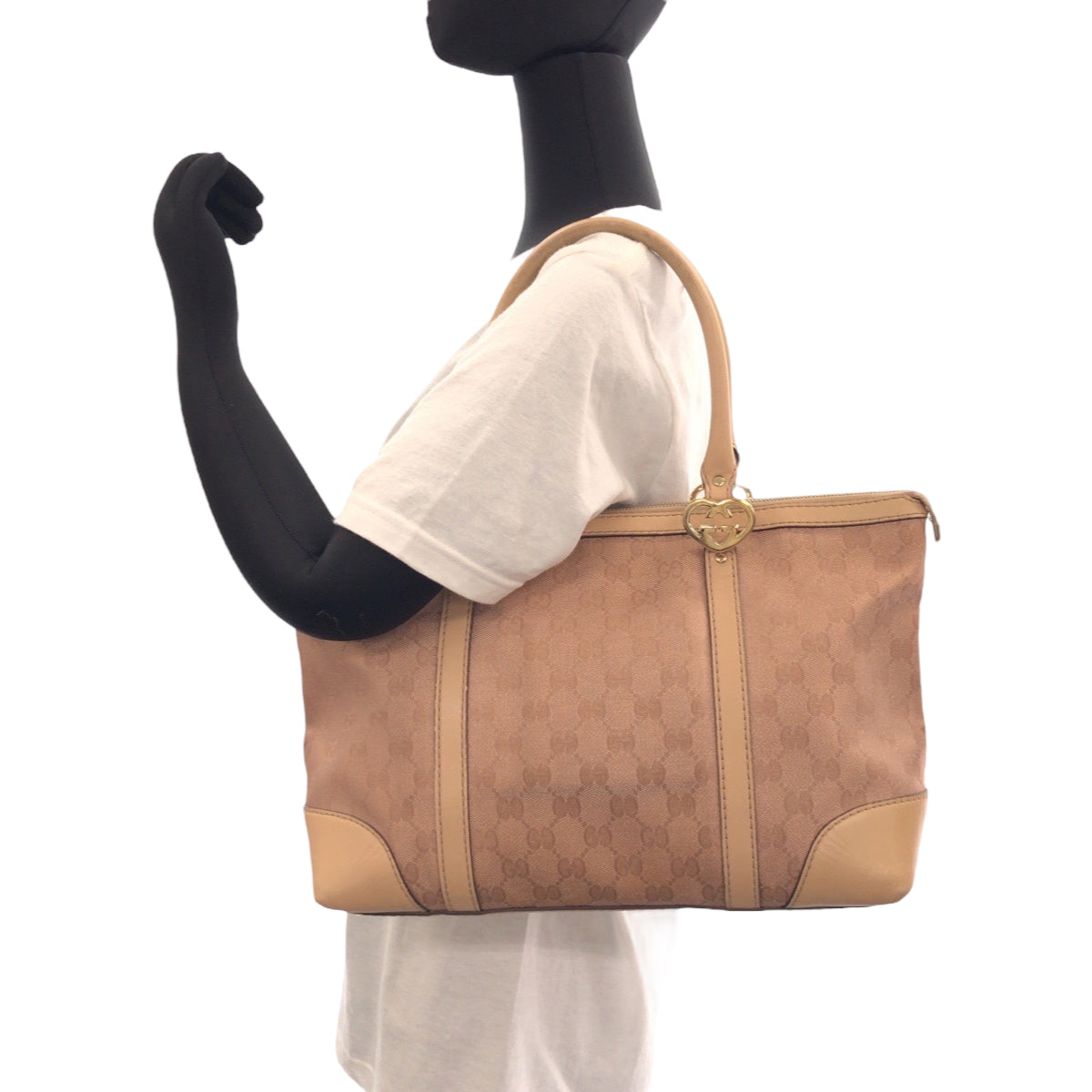 GUCCI Tote Bag 257069 GG canvas Pink Beige Gold Metal Tote Bag Shoulder Bag Lovely Women Used