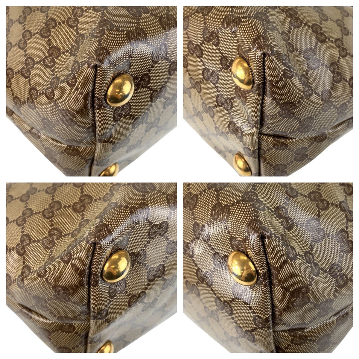 GUCCI Tote Bag 207291 PVC, Leather Brown Gold Metal Tote Bag Shoulder Bag GG crystal Women Used
