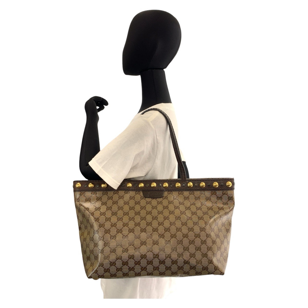GUCCI Tote Bag 207291 PVC, Leather Brown Gold Metal Tote Bag Shoulder Bag GG crystal Women Used