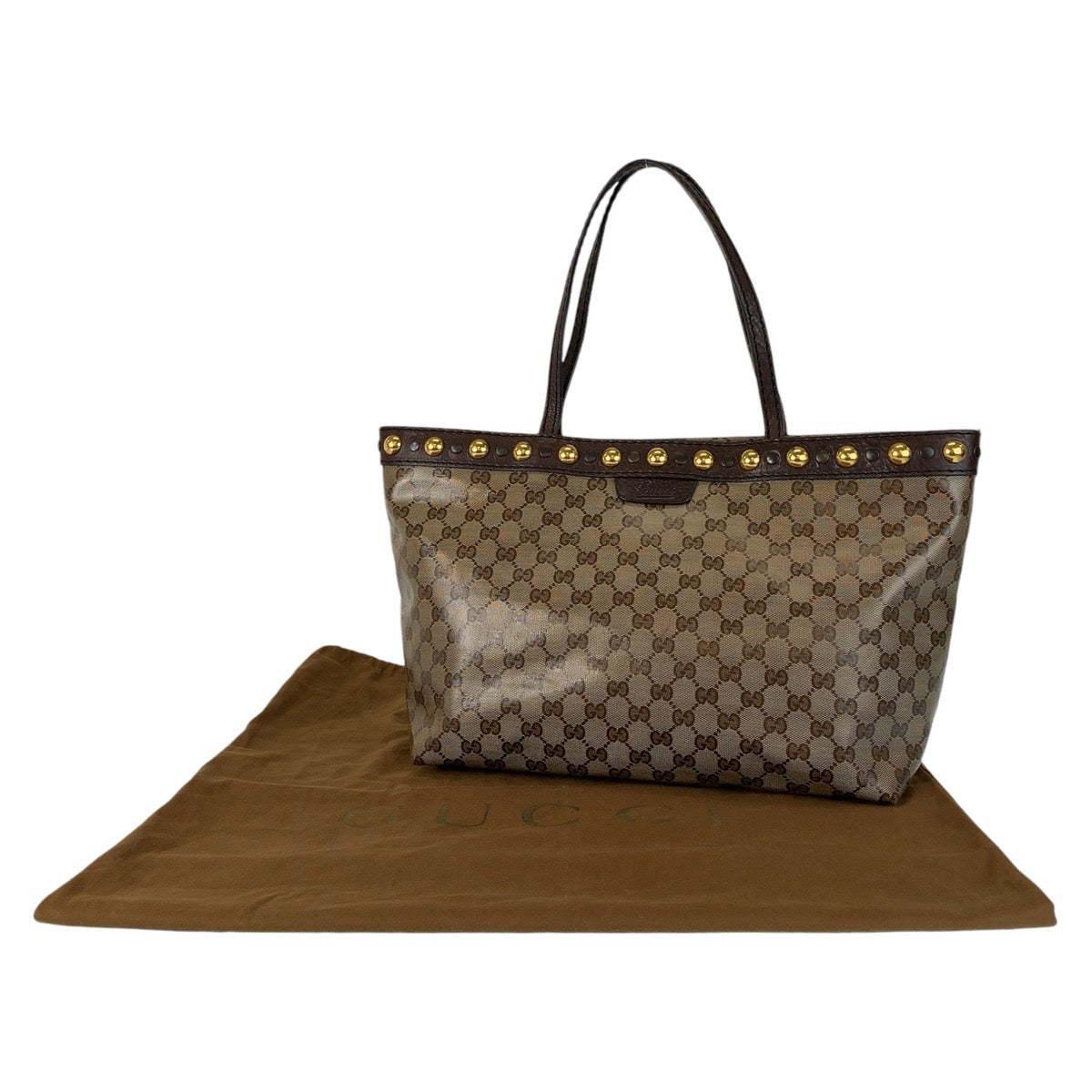 GUCCI Tote Bag 207291 PVC, Leather Brown Gold Metal Tote Bag Shoulder Bag GG crystal Women Used