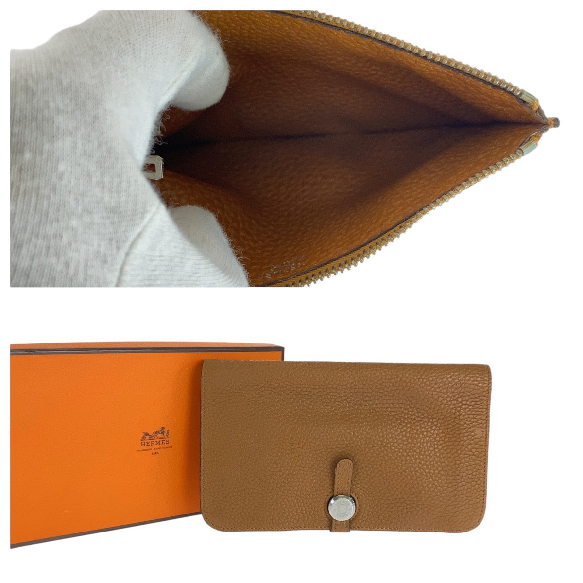 HERMES Long Wallet Purse Togo Gold Light Brown Camel Long Wallet Purse Long wallet unisex Dogon GM Women Used