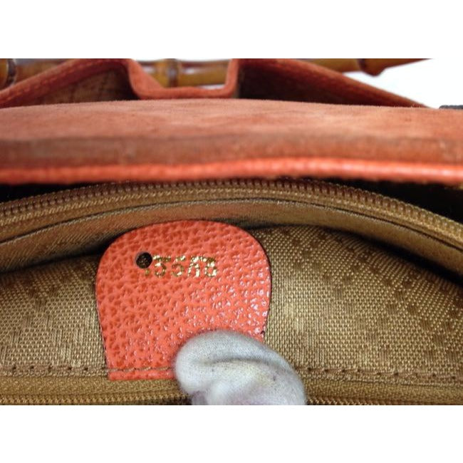 Gucci Orange Suede Bamboo Line Two Way Satchel w Pockets