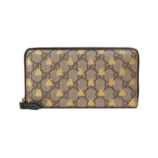 Gucci GG Supreme Bees Zip Around Wallet in Beige