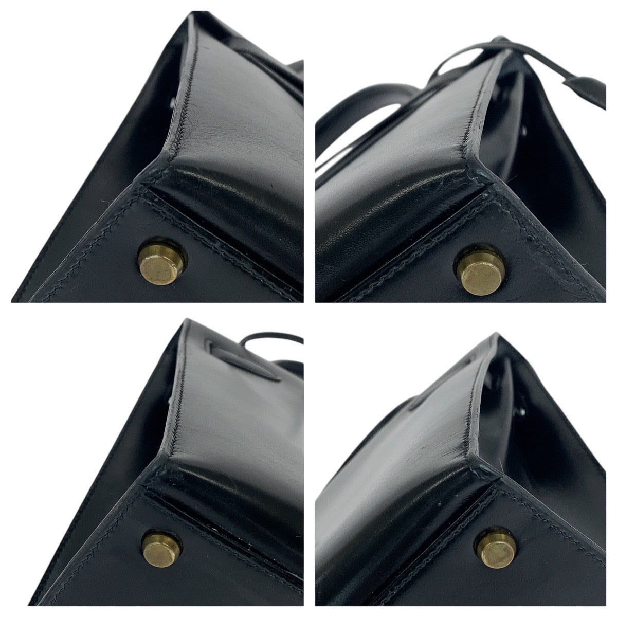 HERMES Handbag Box scarf Black Gold Metal Handbag Shoulder Bag 2way Kelly 32 outside sewing Women Used