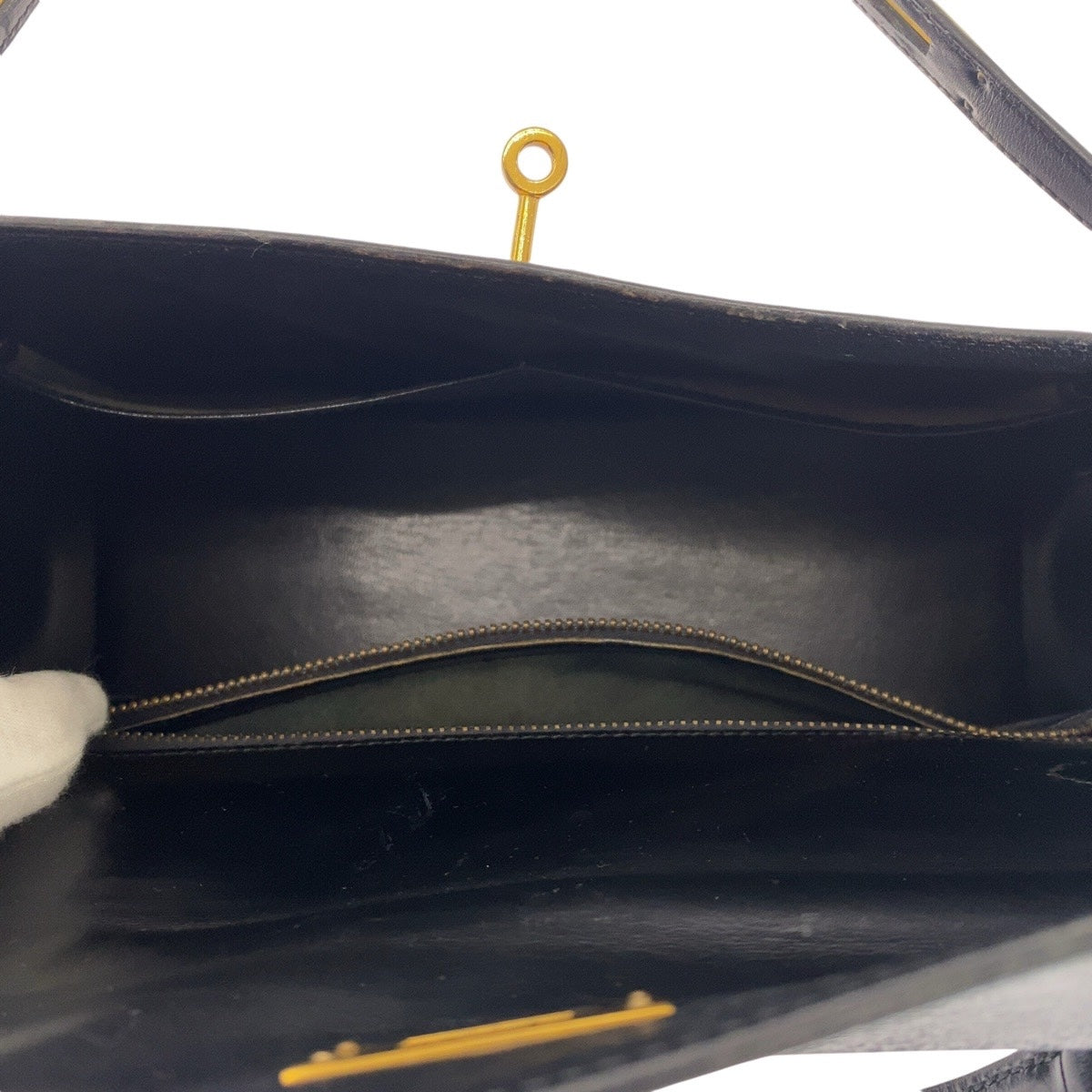HERMES Handbag Box scarf Black Gold Metal Handbag Shoulder Bag 2way Kelly 32 outside sewing Women Used