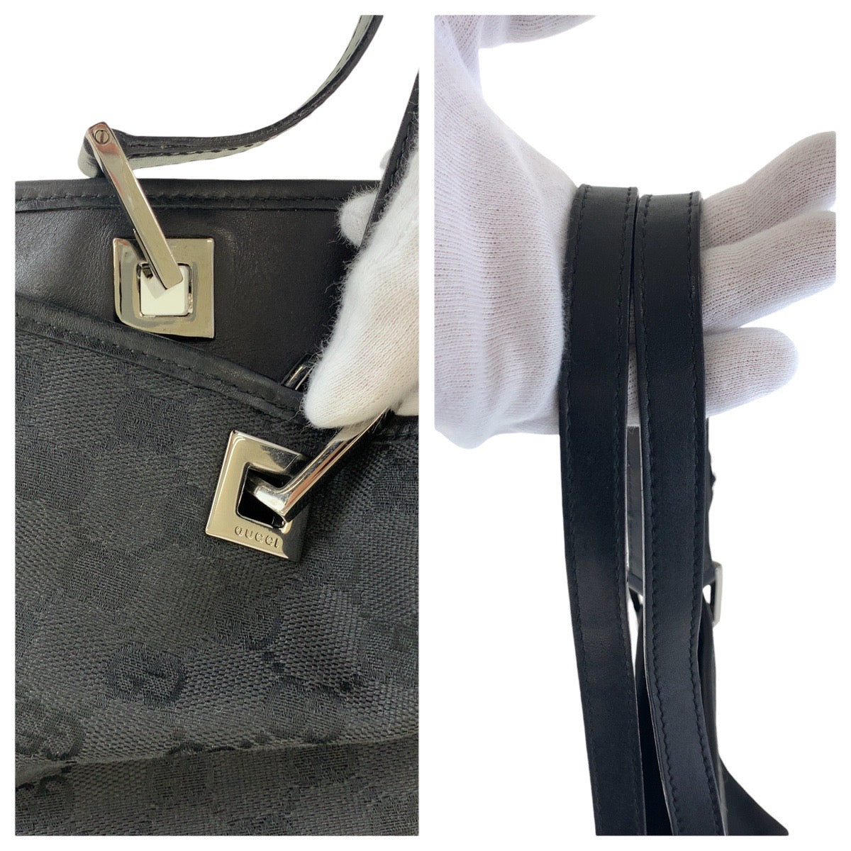 GUCCI Tote Bag 31243 GG canvas, leather Black SilverMetal Tote Bag Shoulder Bag Women Used