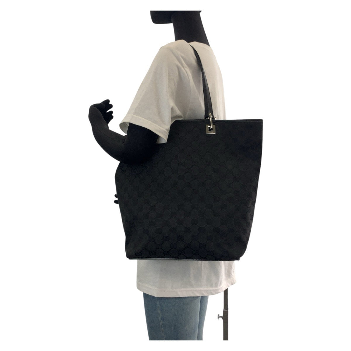 GUCCI Tote Bag 31243 GG canvas, leather Black SilverMetal Tote Bag Shoulder Bag Women Used