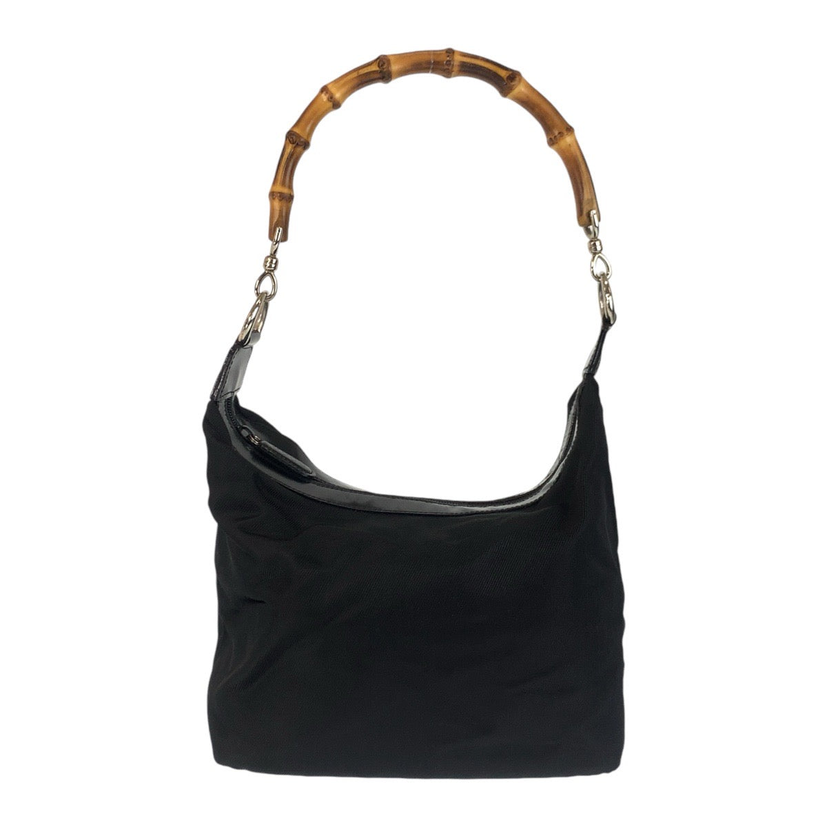 GUCCI Shoulder Bag Canvas, Leather Black Silver Metal Shoulder Bag Hobo Bamboo Women Used