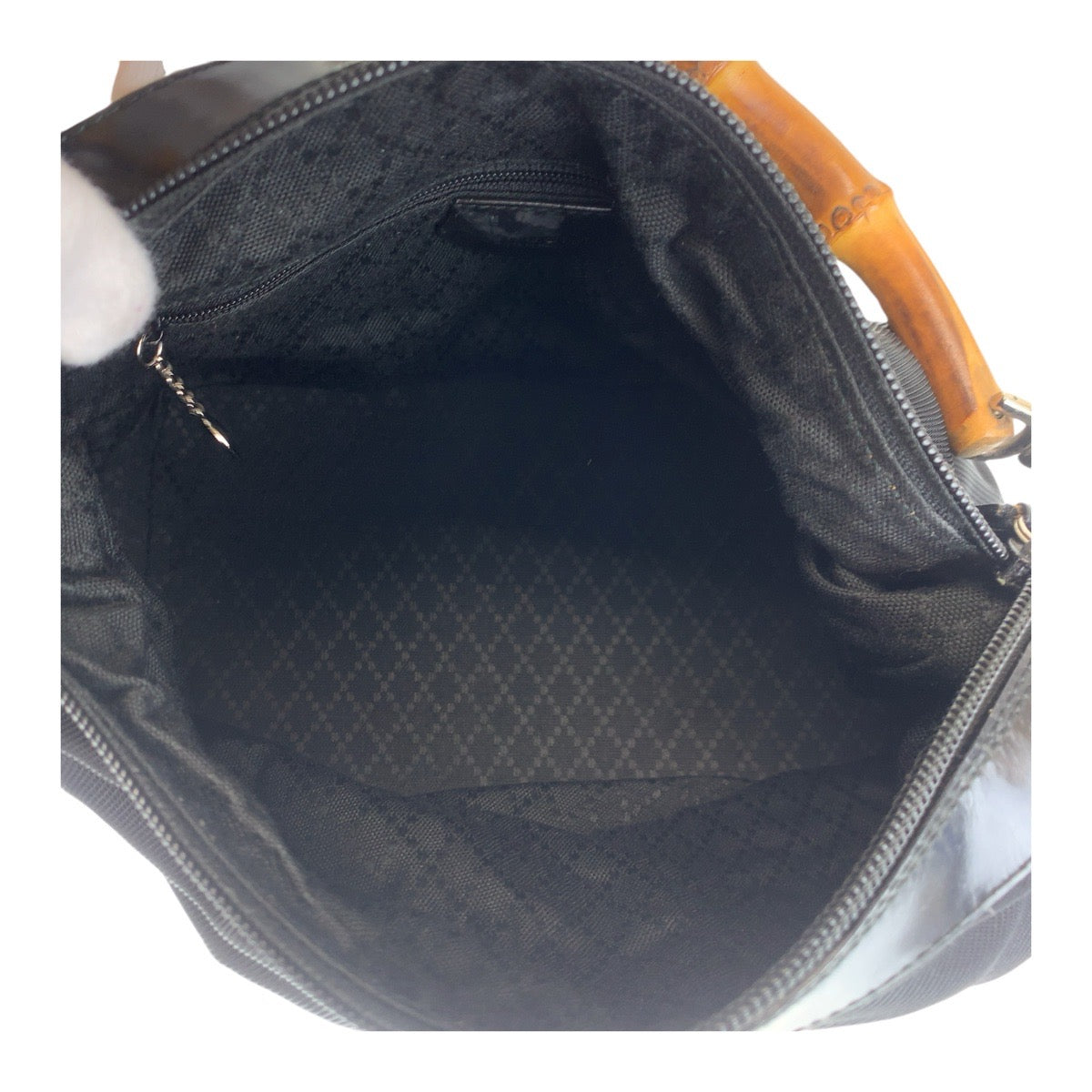 GUCCI Shoulder Bag Canvas, Leather Black Silver Metal Shoulder Bag Hobo Bamboo Women Used