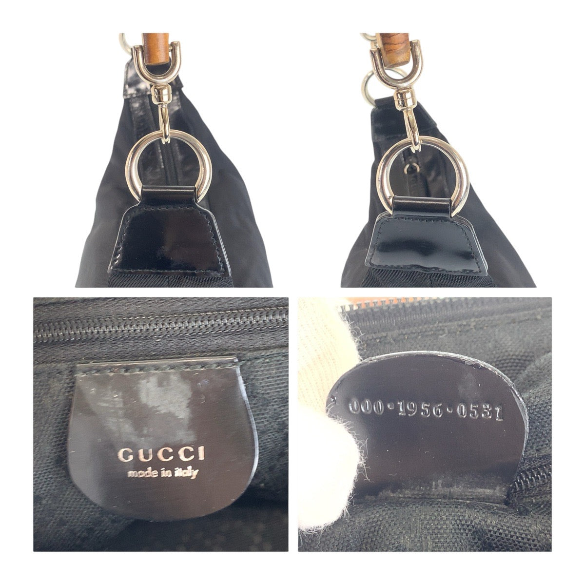 GUCCI Shoulder Bag Canvas, Leather Black Silver Metal Shoulder Bag Hobo Bamboo Women Used