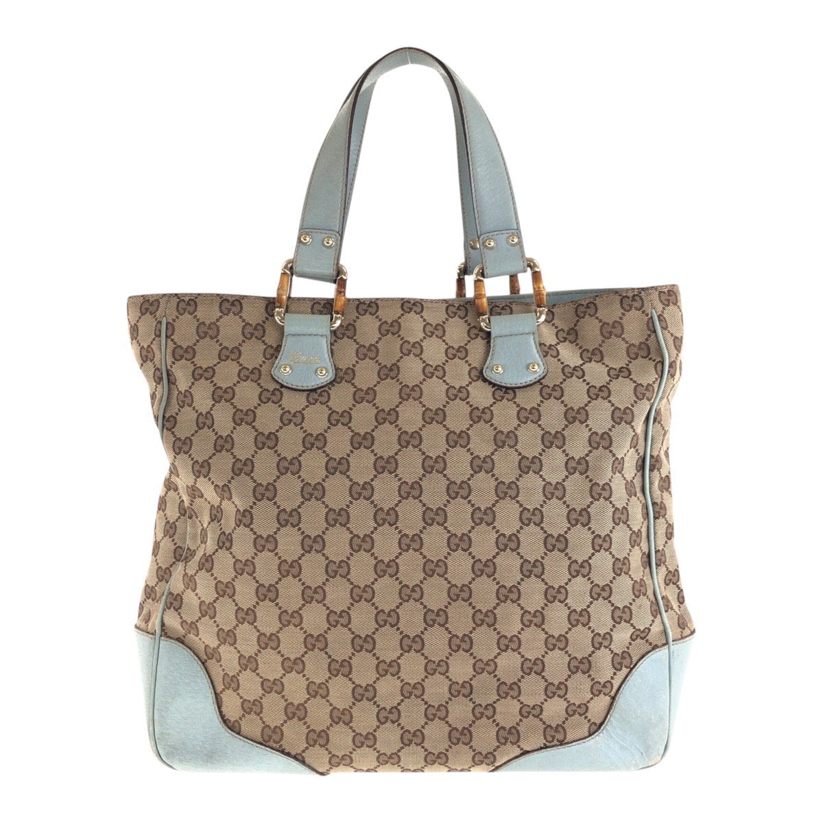 GUCCI Tote Bag 154375 GG canvas, leather Beige light blue Tote Bag handbag Women Used