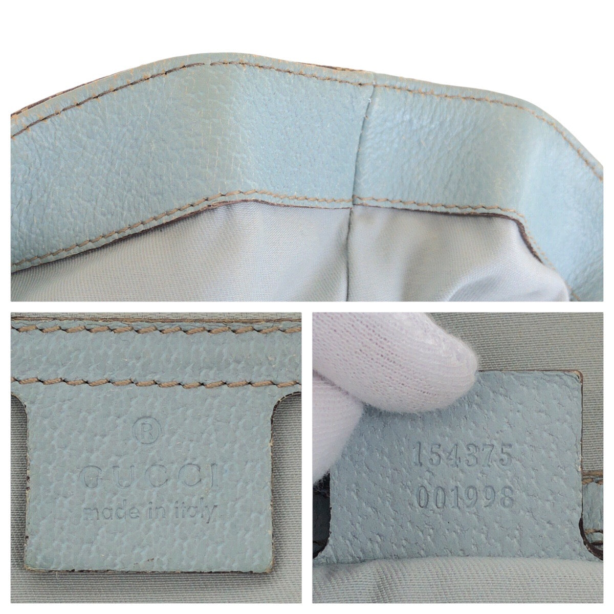 GUCCI Tote Bag 154375 GG canvas, leather Beige light blue Tote Bag handbag Women Used
