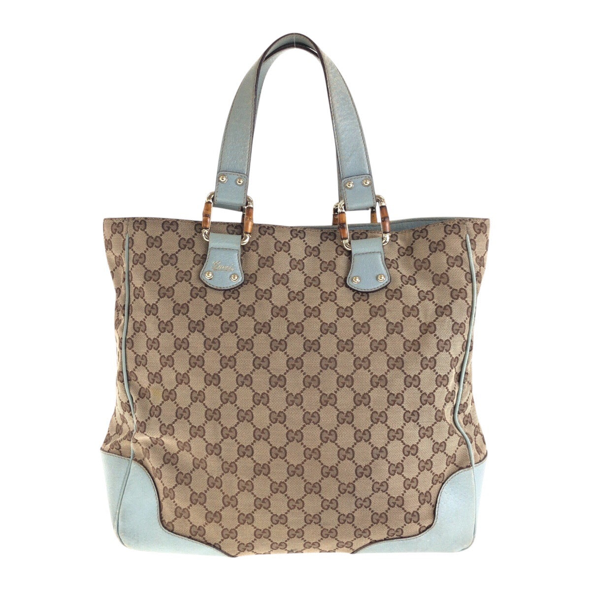 GUCCI Tote Bag 154375 GG canvas, leather Beige light blue Tote Bag handbag Women Used