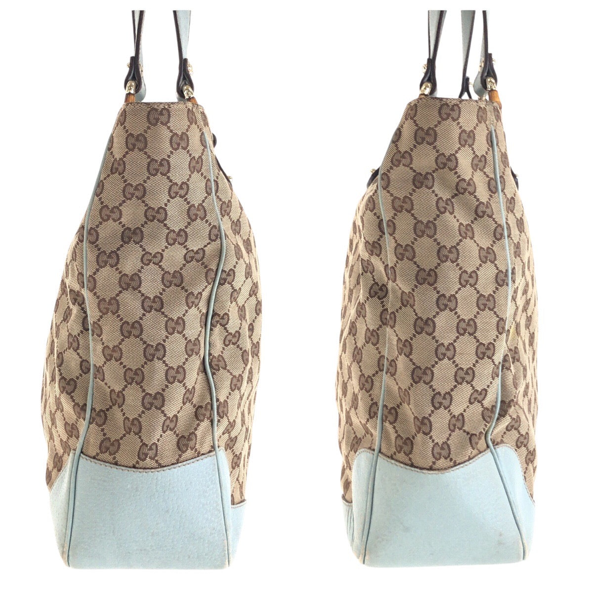 GUCCI Tote Bag 154375 GG canvas, leather Beige light blue Tote Bag handbag Women Used
