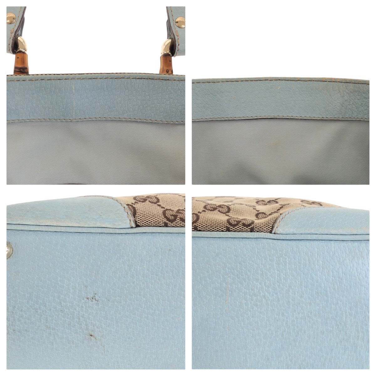 GUCCI Tote Bag 154375 GG canvas, leather Beige light blue Tote Bag handbag Women Used