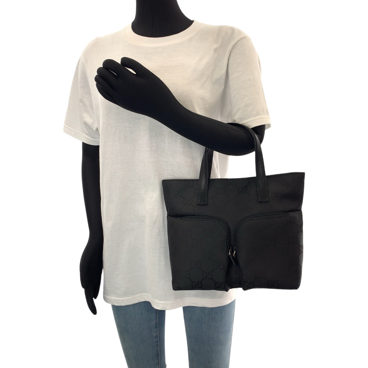 GUCCI Tote Bag 105650 GG canvas black Tote Bag handbag W pocket Women Used