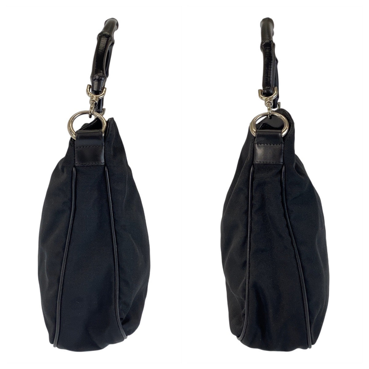 GUCCI Handbag 001 1638 Nylon, Bamboo black Handbag Bamboo Women Used