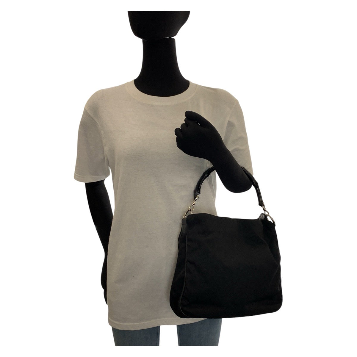 GUCCI Handbag 001 1638 Nylon, Bamboo black Handbag Bamboo Women Used
